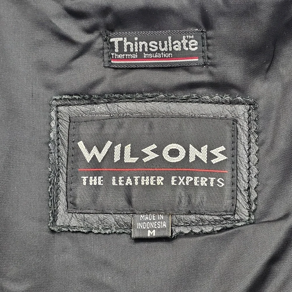 Wilsons Leather Bomber Jacket Mens Medium Black Thinsulate Padded Vintage Biker